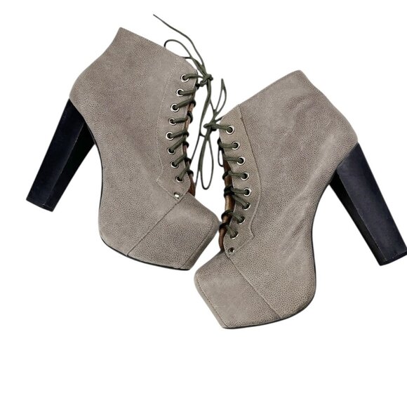 Jeffrey Campbell Havana Last Lita Greige Leather Upper Ankle Booties Size 6.5 M - Picture 5 of 16